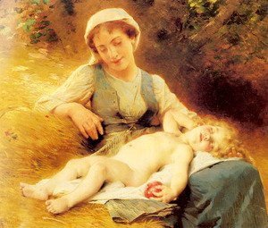 Leon-Jean-Basile Perrault - A Mother With Her Sleeping Child