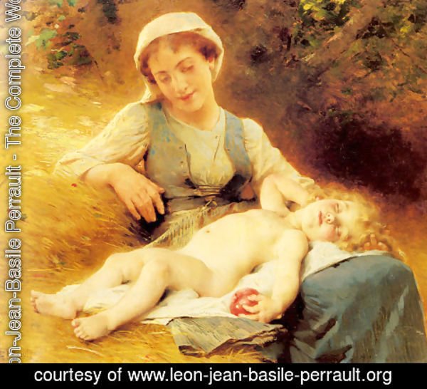 Leon-Jean-Basile Perrault - A Mother With Her Sleeping Child